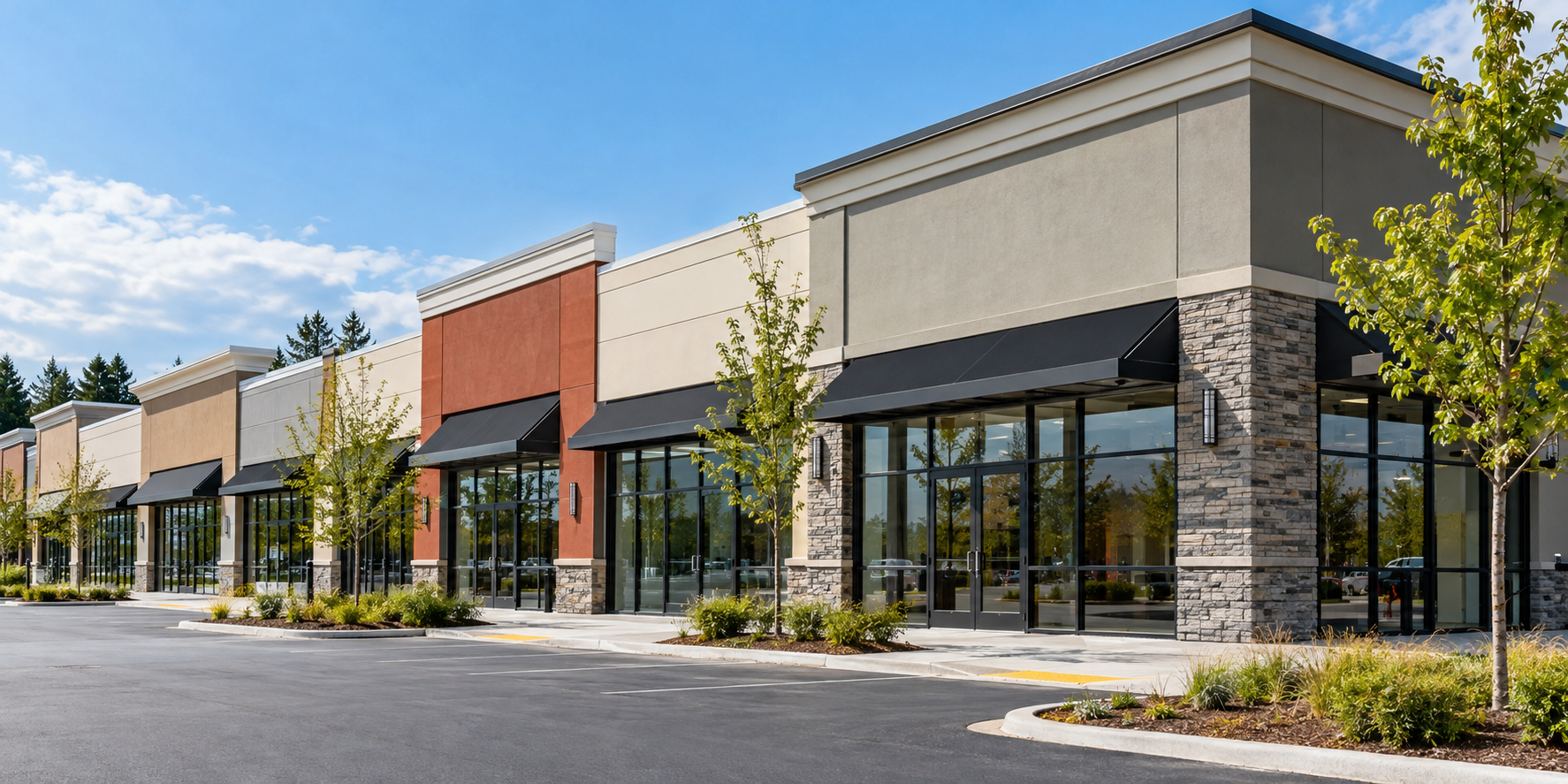 Shopping plaza storefronts